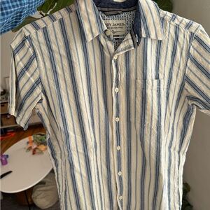 Cody James Blue and Cream Striped Short-Sleeve Button-Down Shirt